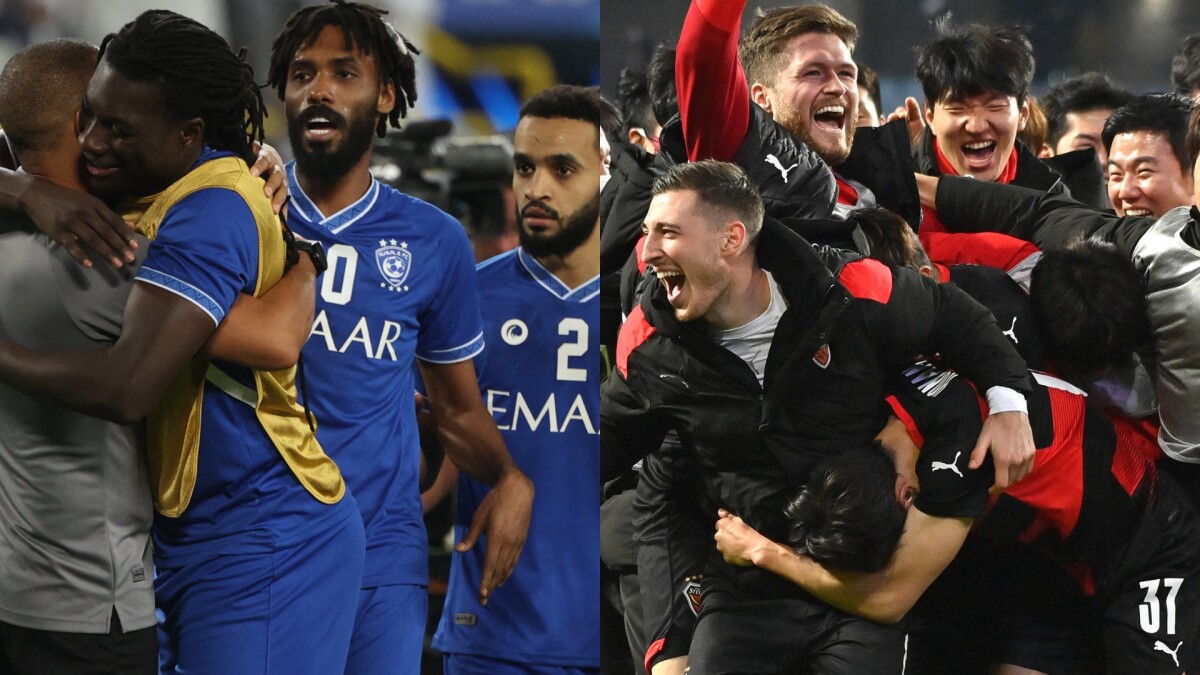 Saudi Arabia's Al Hilal soccer team players celebrate their trophy of the  AFC Champions League 2021 after the team beats South Korea's Pohang  Steelers 2-0 during their final soccermatch at the King